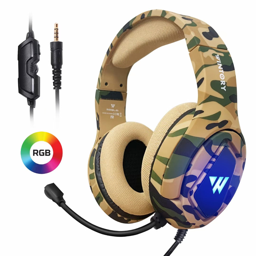 Gaming Headphones Camouflage Surround Sound Stereo Wired Earphones USB Microphone - Amuzi
